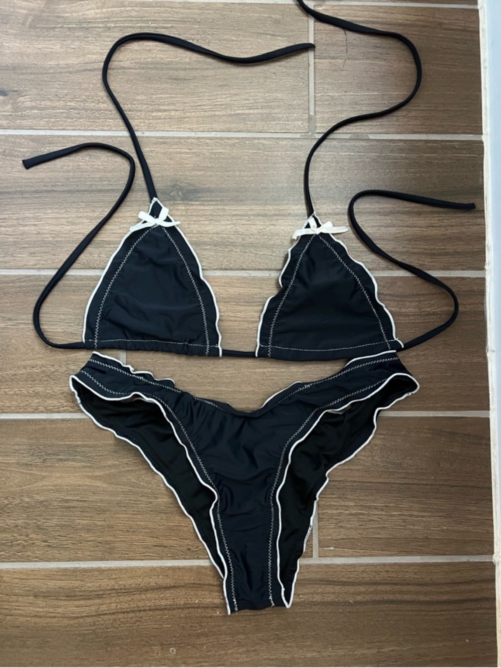 Princess Polly Black Bikini Set with White Trim